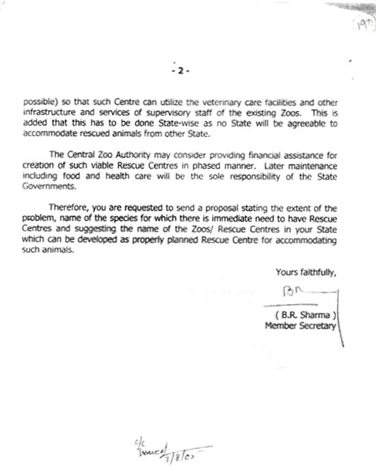 Zoo Authority of India Letter